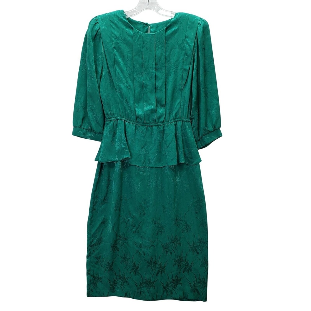 Vintage Sophisticates Petites by Jonathan Martin‎ Green Floral Peplum Dress Midi